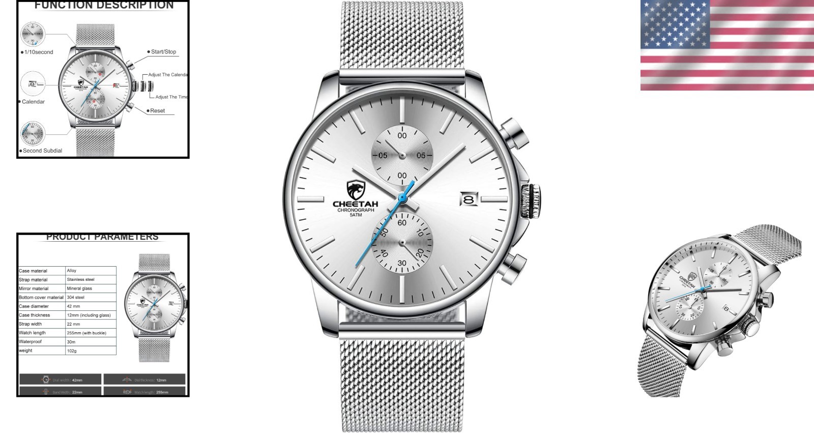 Sleek Minimalist Quartz Chronograph Watch for Men – Waterproof Stainless Steel