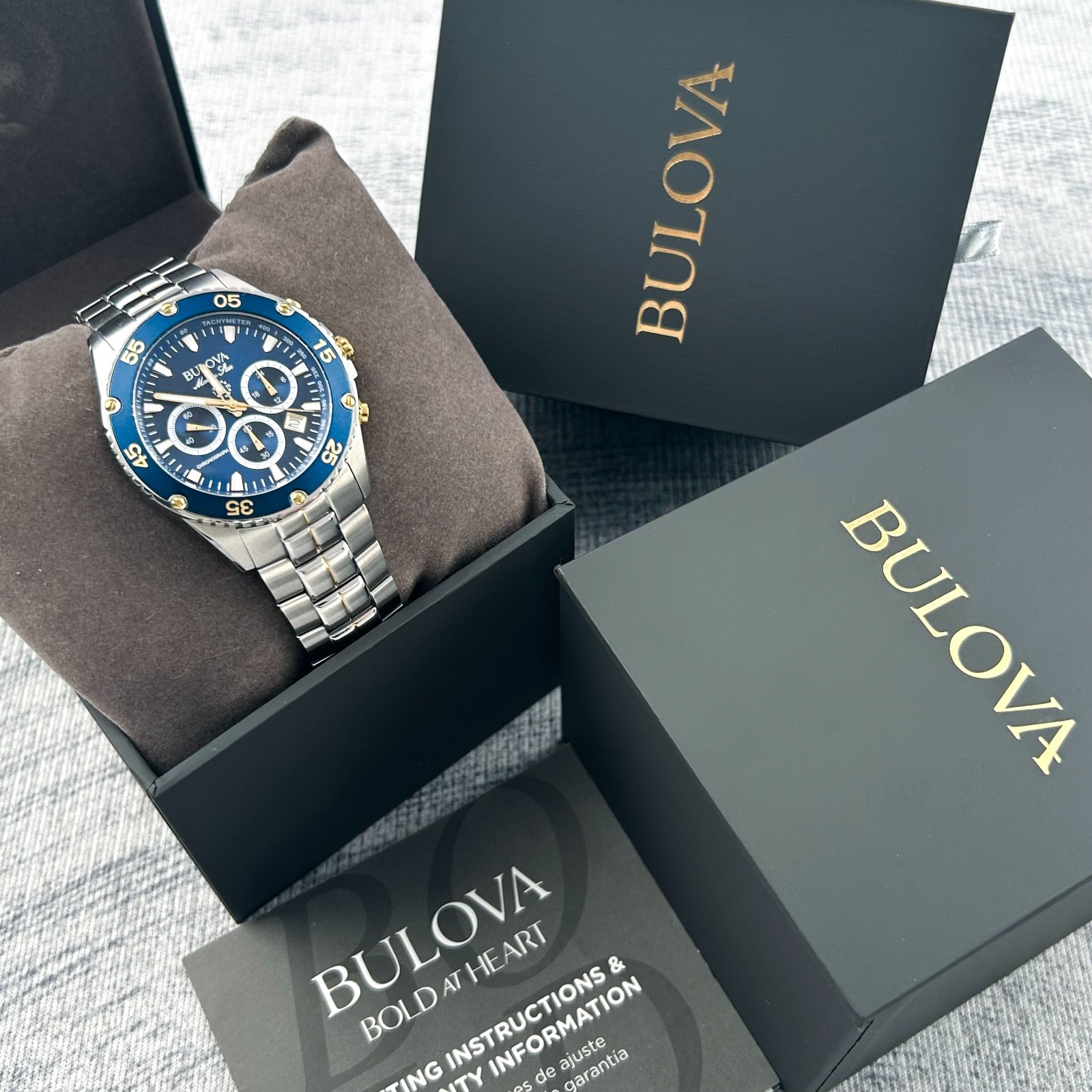 Bulova Marine Star & 98B400 Men’s Blue Dial Quartz Chronograph Watch 41.5mm