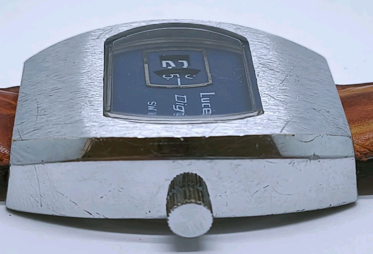 Vtg 1970s Lucerne Digital Jump Hour 35mm Gents Watch Swiss Basis Mvt For Repair