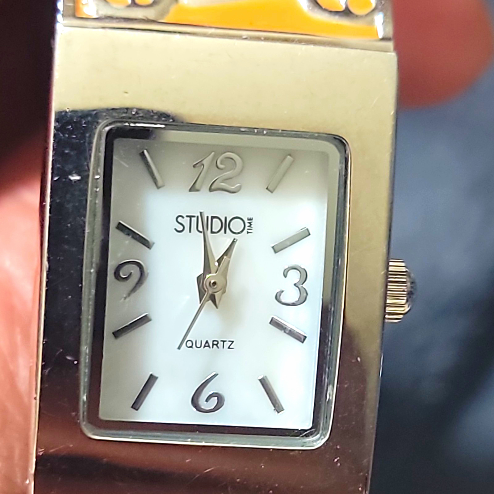 Studio Time Women’s Quartz Rectangle Watch Orange Floral Bangle