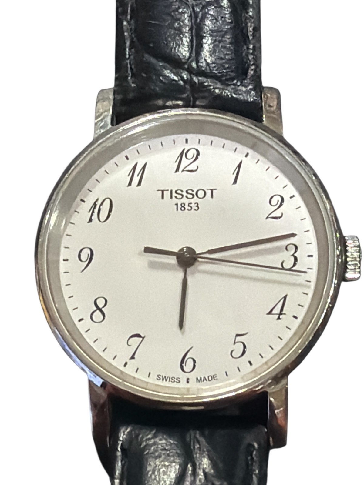 Tissot Classic white dial T109210A women quartz watch black leather band READ