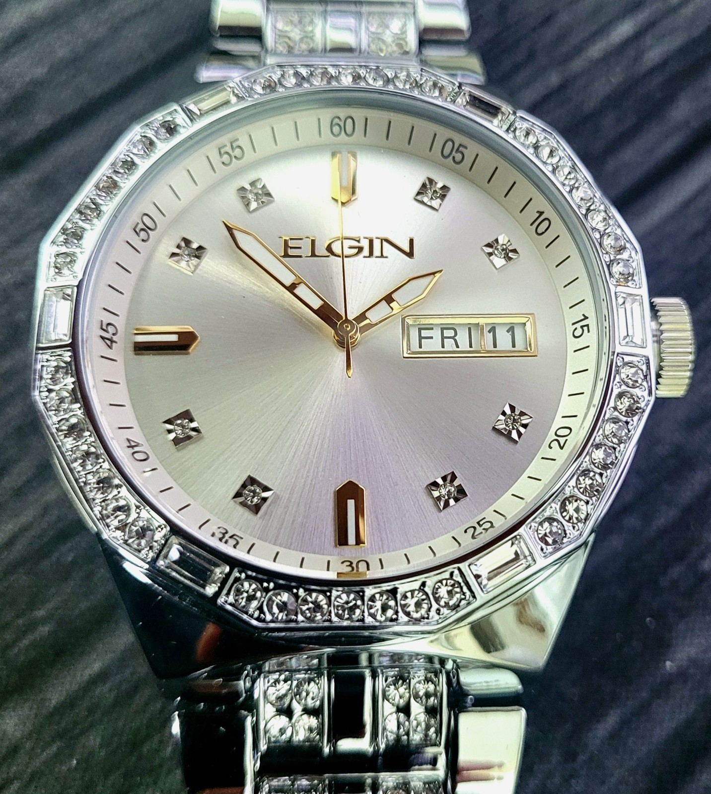 Rare Elgin Mens Paved Diamond Bezel Watch Authorized Dealer