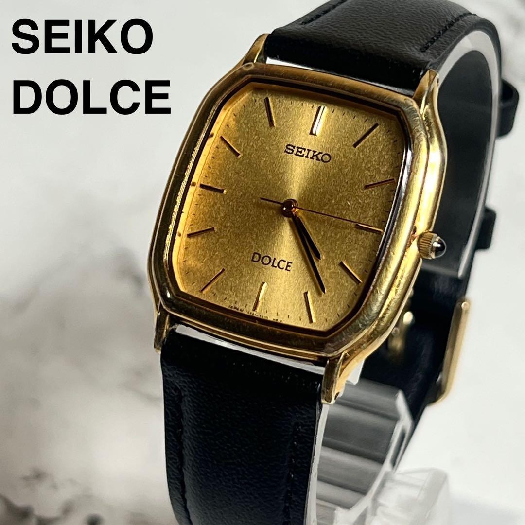 Working beautiful item Seiko Dolce men s wristwatch gold dial 5E61 5A10