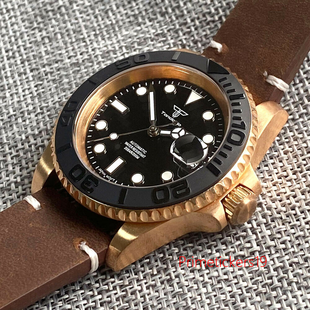 Tandorio CUSN8 Solid Bronze NH35A Automatic Men Watch Ceramic Insert Black Dial