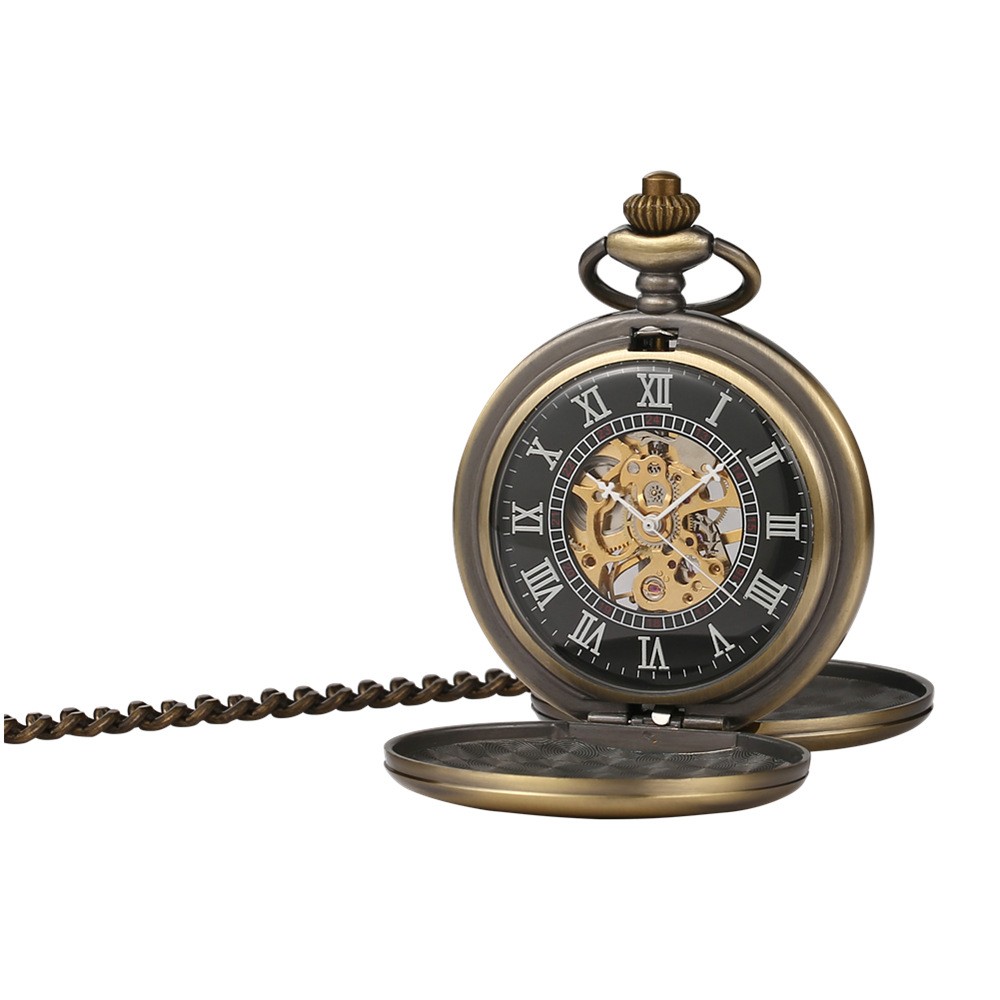 Zinc Alloy Mechanical Vintage Pocket Watch w/ Roman Numerals Ideal Gift Men