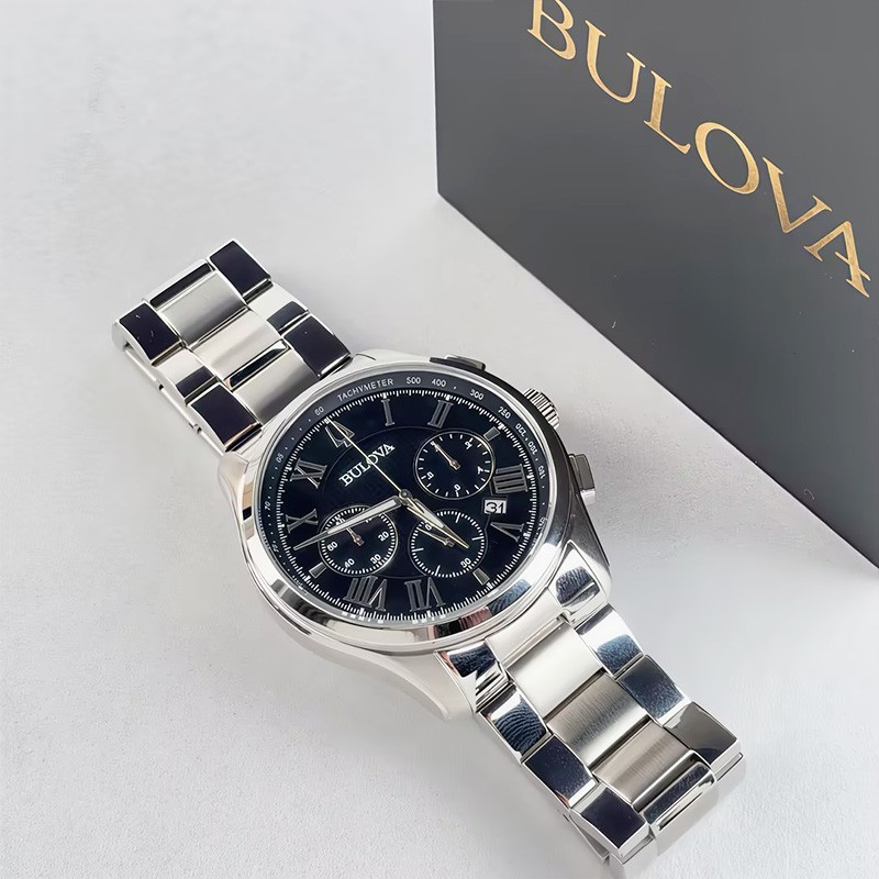 Bulova Wilton 96B288 Classic Black Dial Chronograph Quartz Men’s Watch 46.5mm