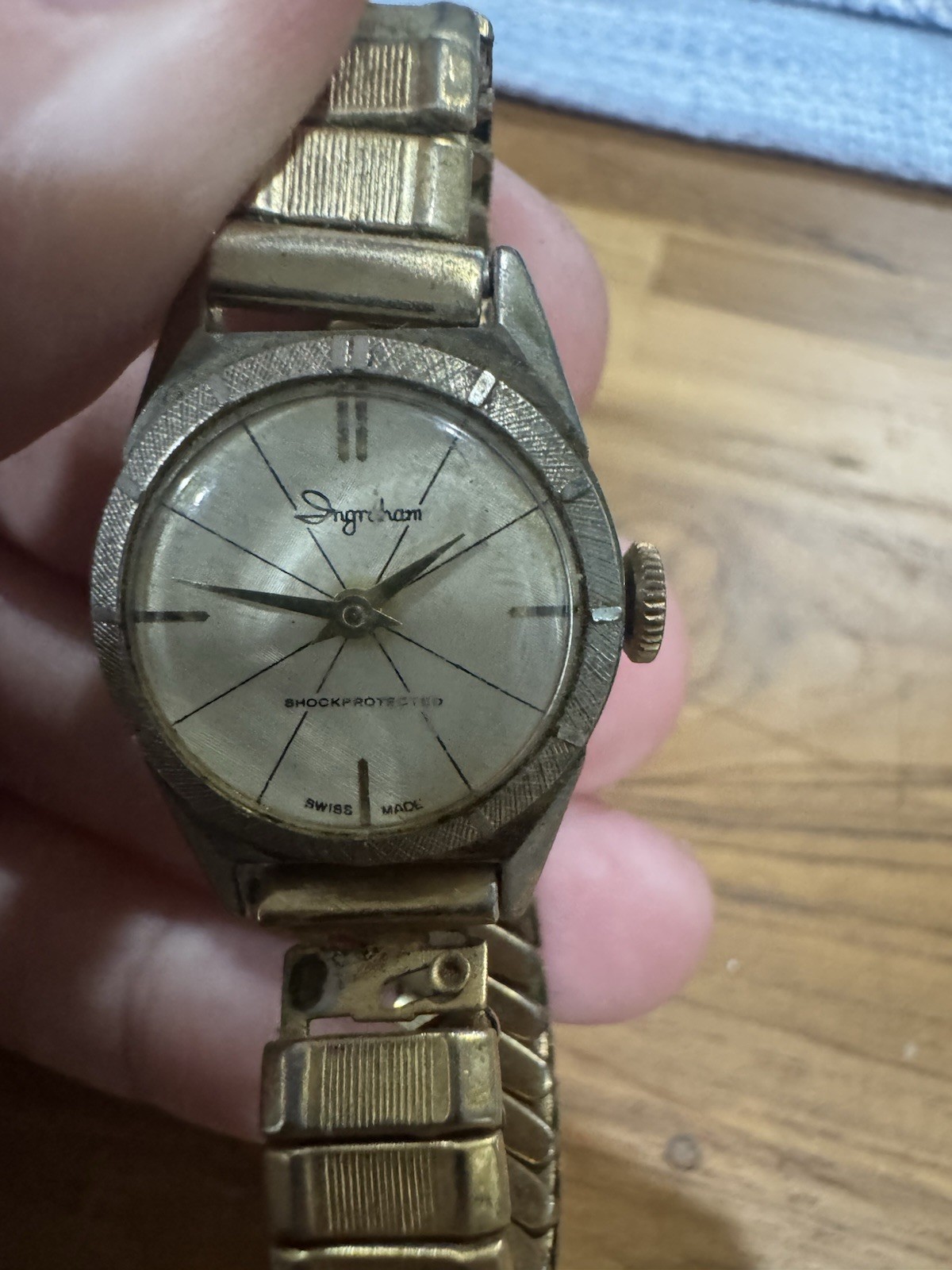 Vintage Ingraham Swiss Manual Wind Men’s Watch Starburst Dial For Repair