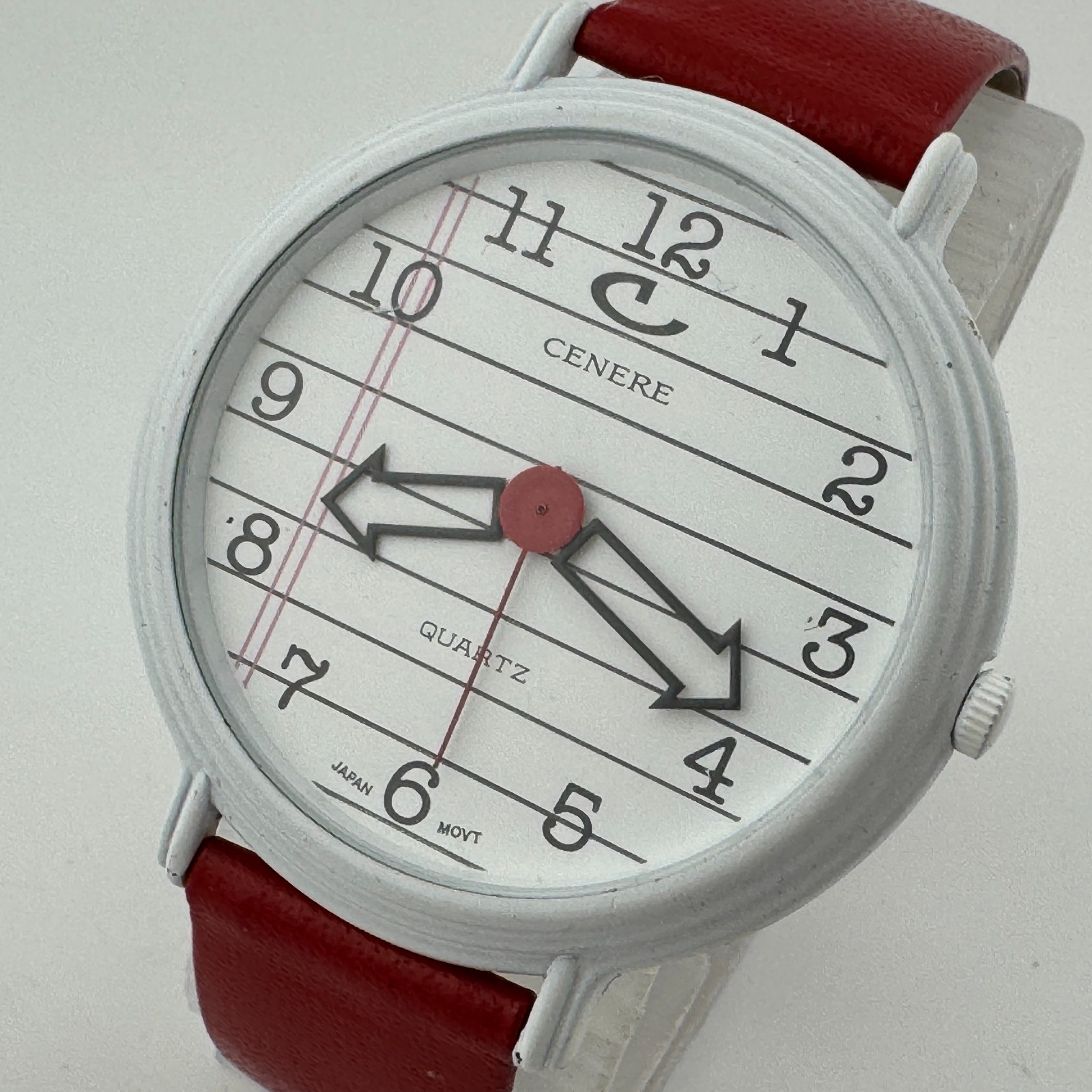 VTG Cenere Quartz Watch Unisex White Red Japan Movt Leather Analog New Battery