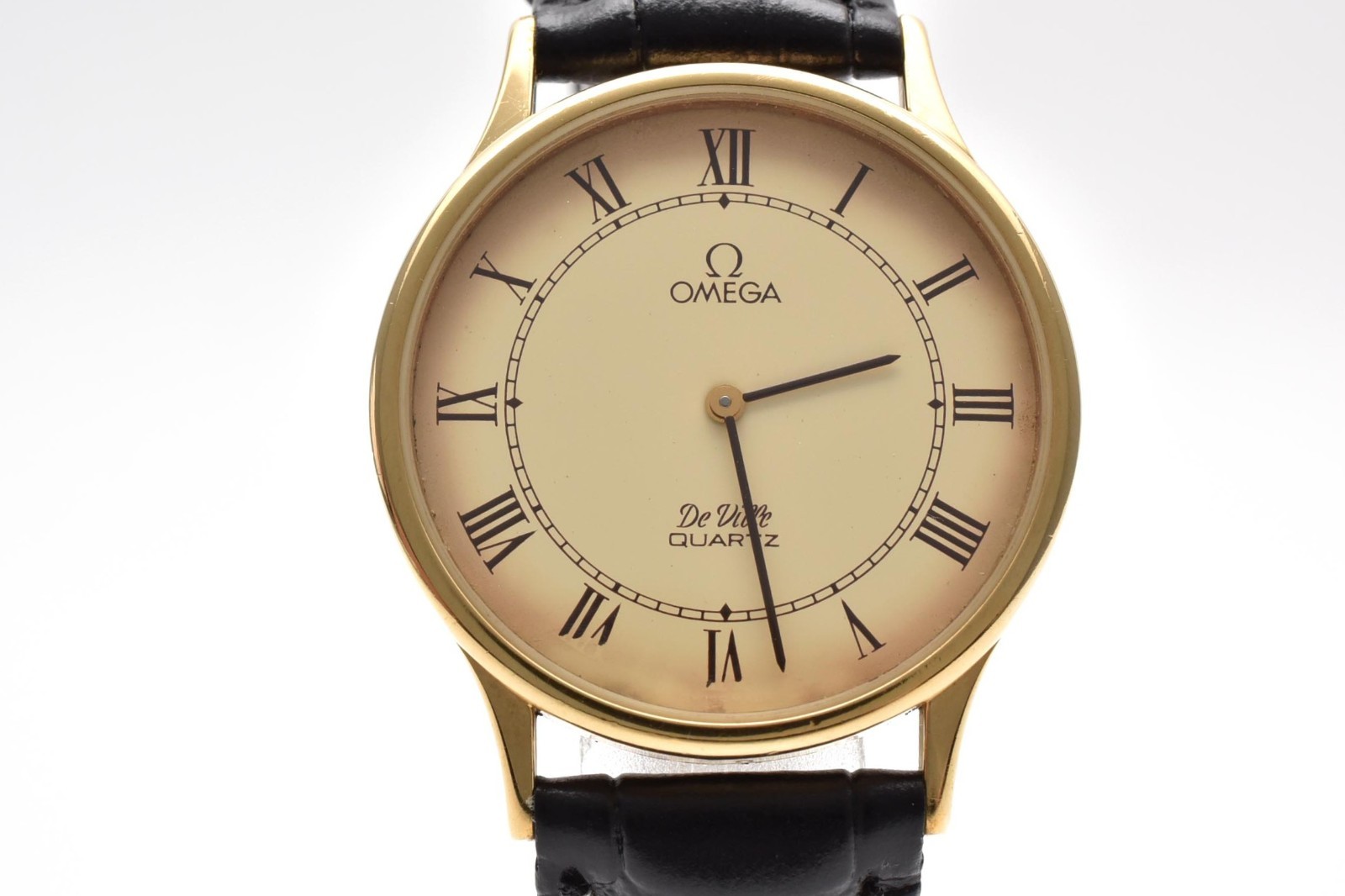 *EXC+5* Vintage OMEGA De Ville Cal.1365 Quartz Cream Roman Dial Mens Watch JAPAN