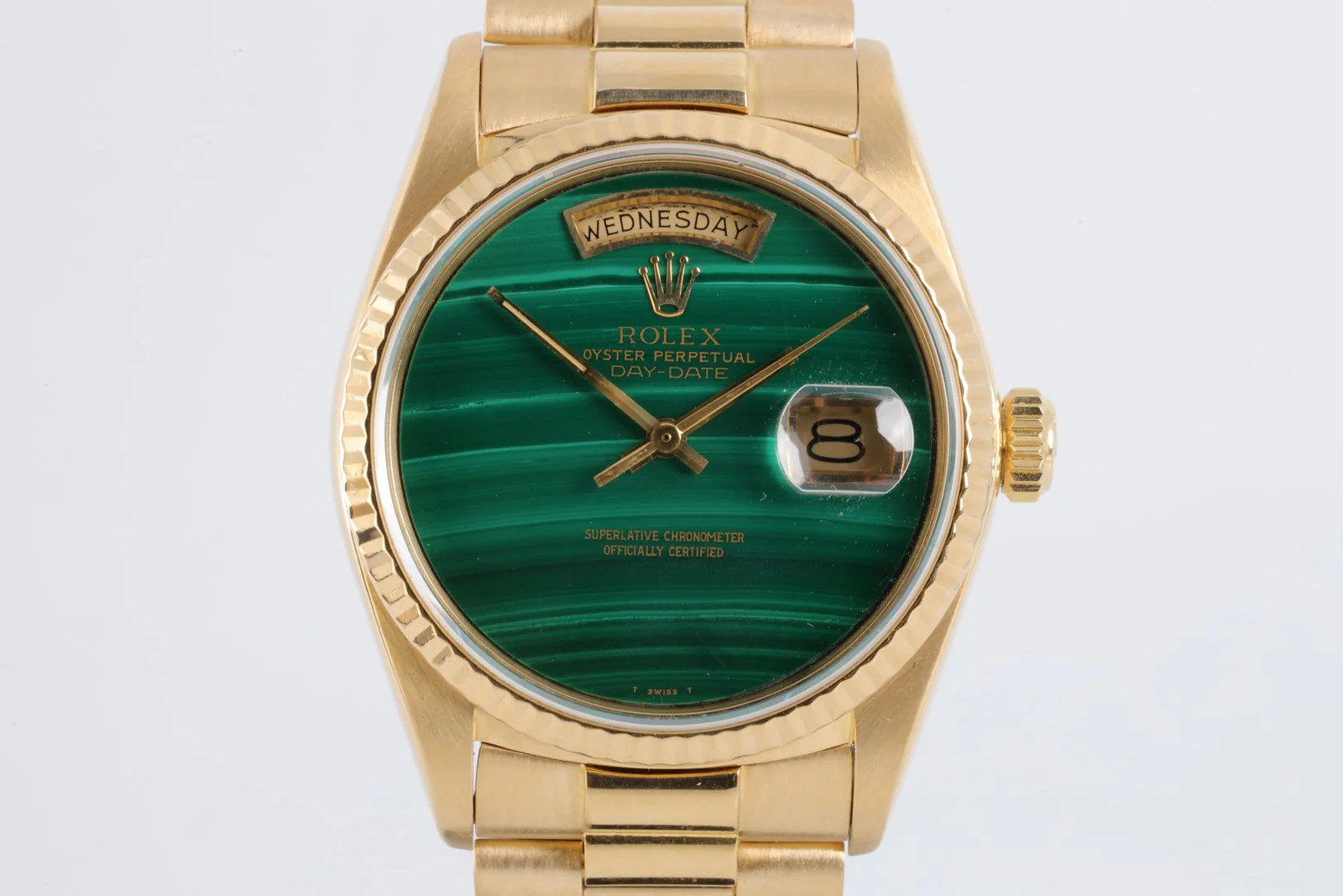 Rolex Day-Date 18038 18k Yellow Gold Malachite Dial 36mm Watch (1984)