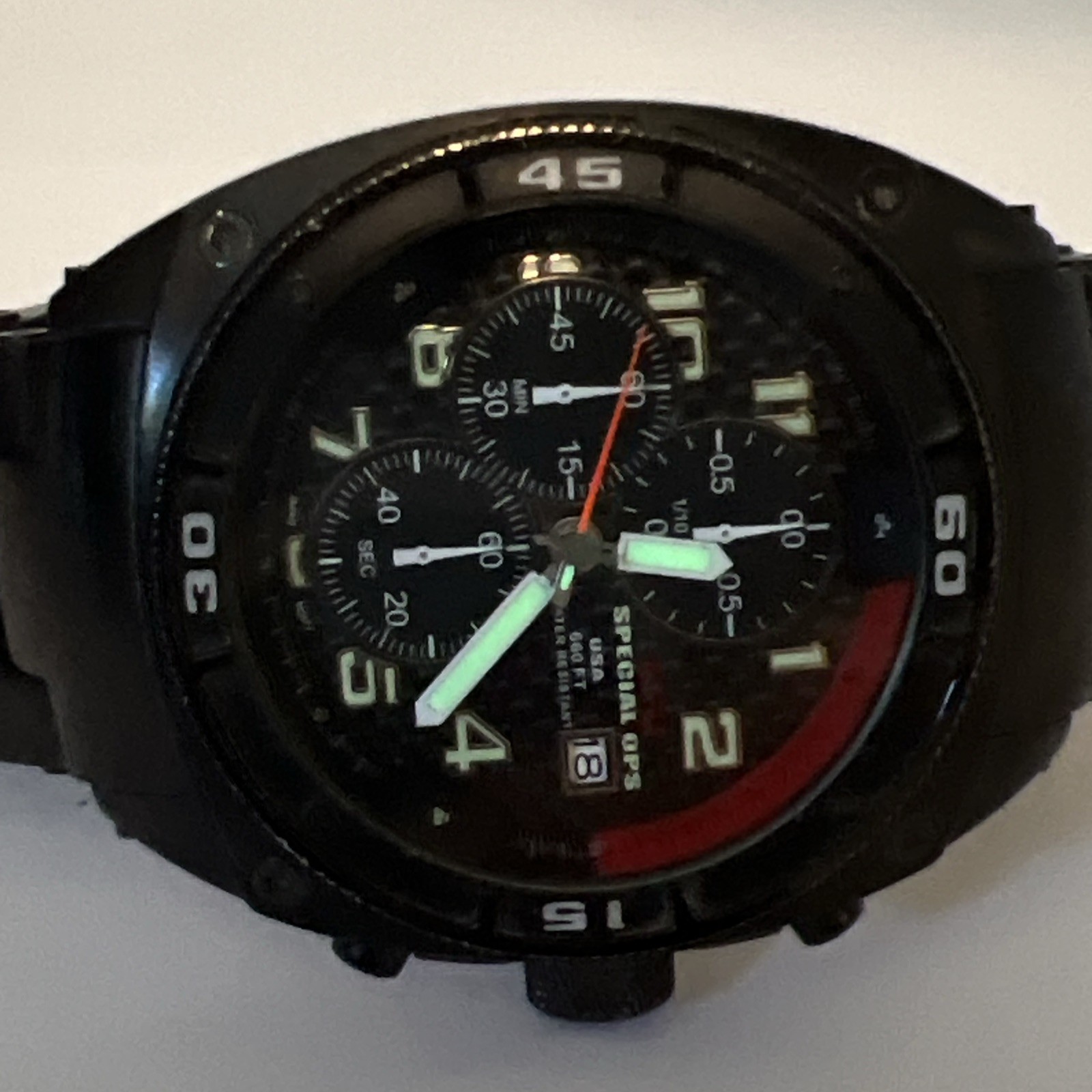 44mm MTM Special Ops Black PVD Steel Predator Chronograph Date Quartz Watch
