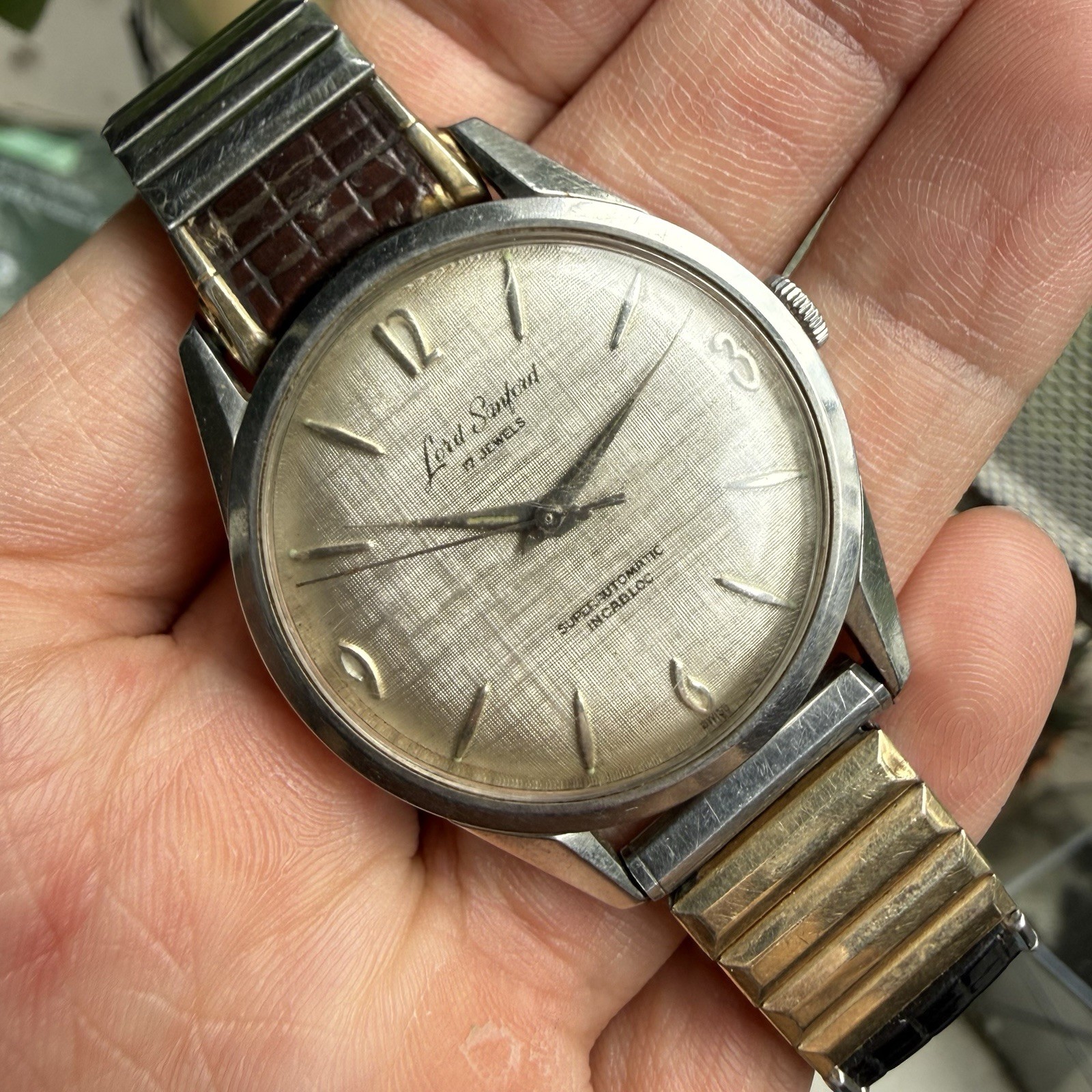 Vintage Lord Sanford Super Automatic Linen Dial Mechanical Men’s Watch Steel
