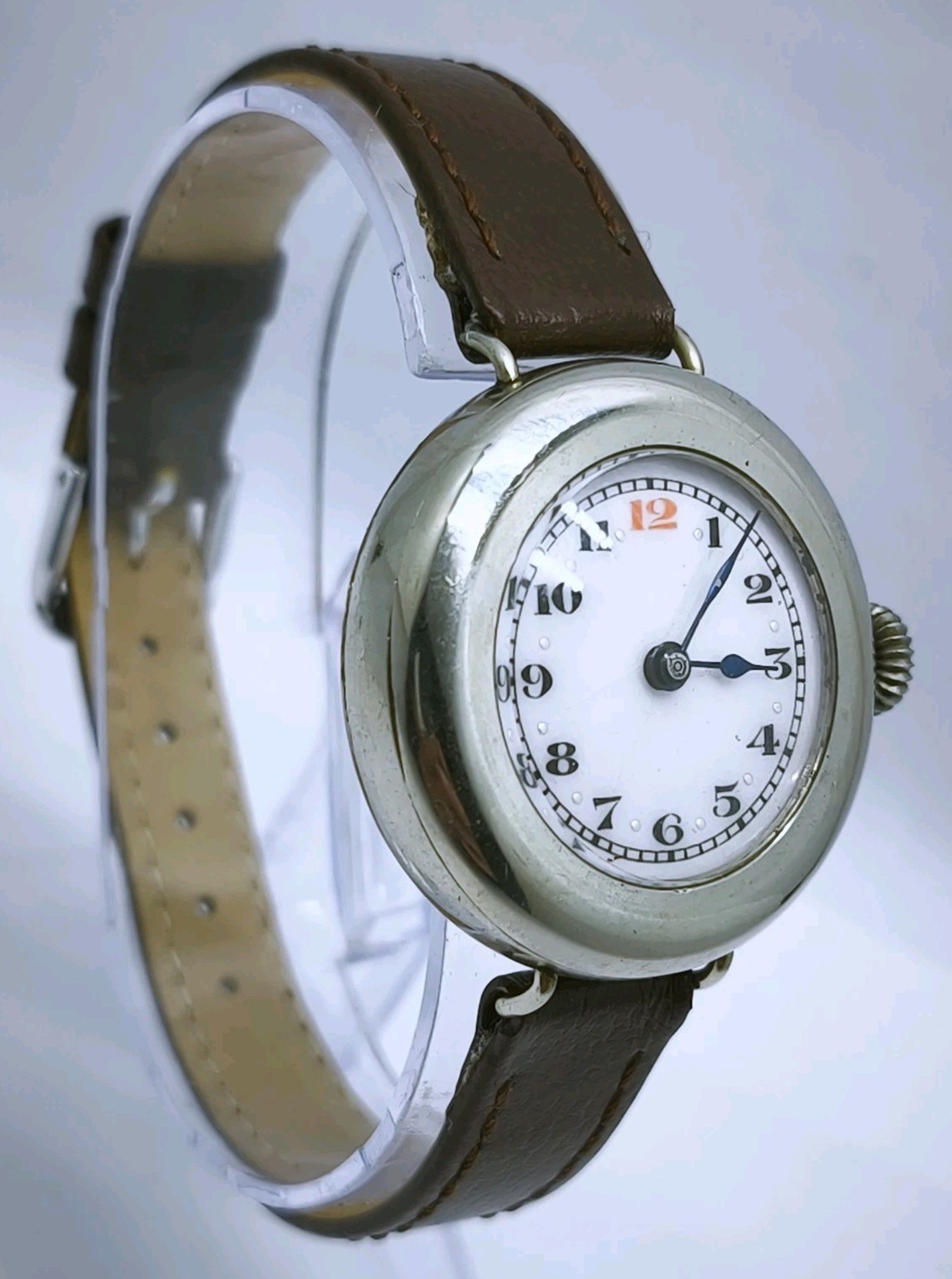 Vtg c1914 Swiss Chrome Nickel Plated WW1 Era 31mm Trench Watch Spares Or Repair