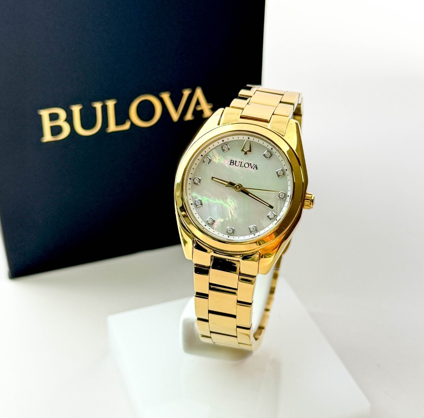 Bulova Surveyor 97P172 Mother-of-pearl Dial w Diamond Accent Ladies Watch 31mm