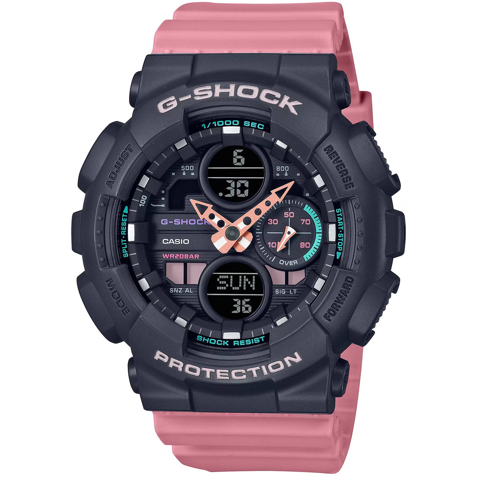 Casio Women’s Watch G-Shock Black and Pink Analog-Digital Dial Strap GMAS140-4A