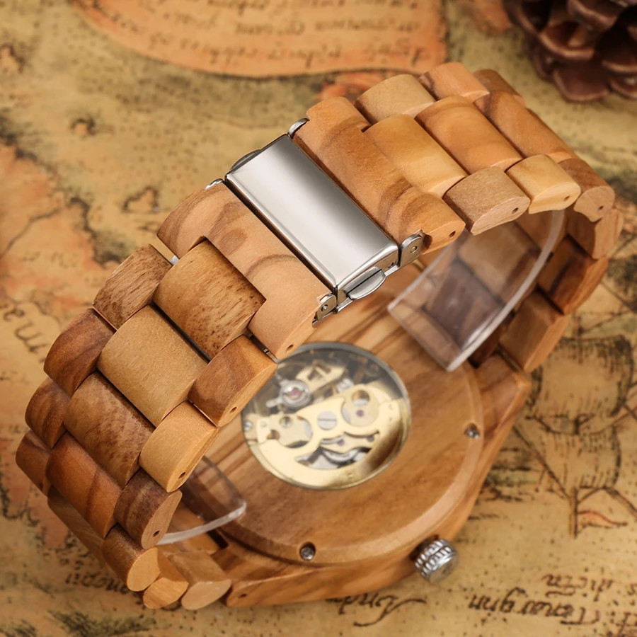 Automatic Mechanical Skeleton Wooden Stainless Steel Case Men’s Watch W572101