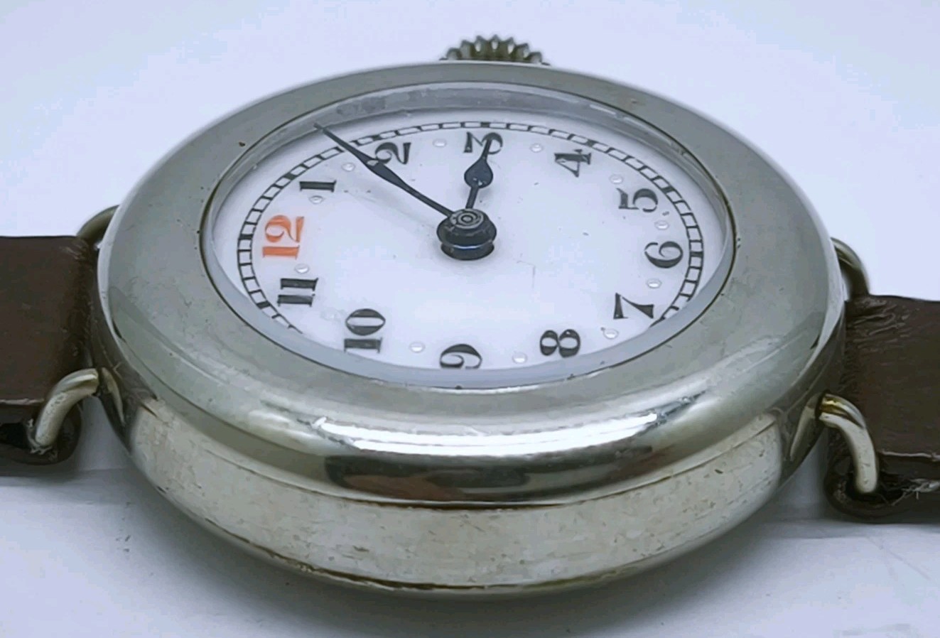 Vtg c1914 Swiss Chrome Nickel Plated WW1 Era 31mm Trench Watch Spares Or Repair