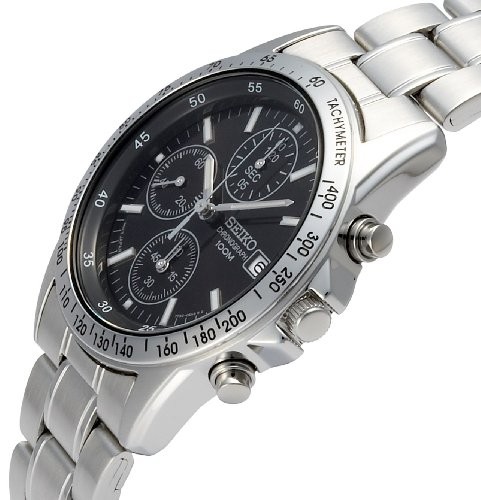SEIKO Chronograph Watch Reverse Model SND367PC Black Silve Men’s