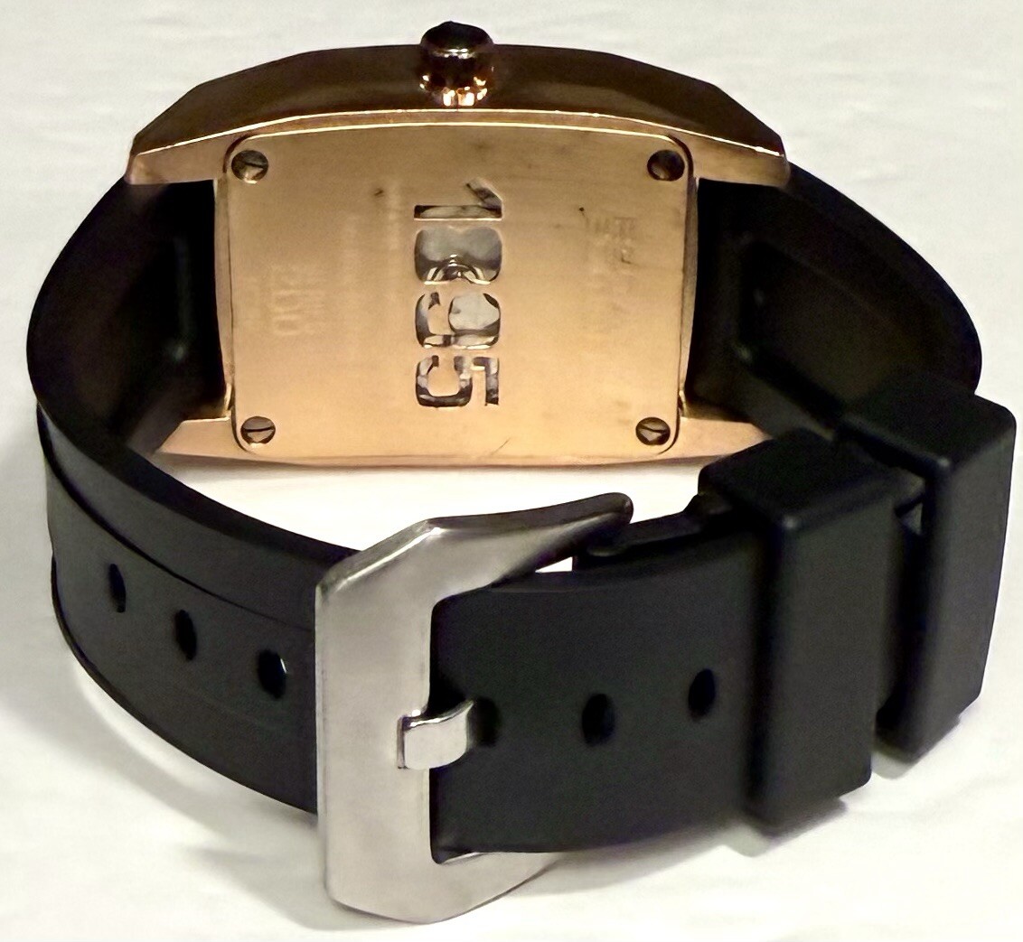 Auto ROTARY Series 200 Rosetone Rectangle Black Dial & Strap Mens Watch