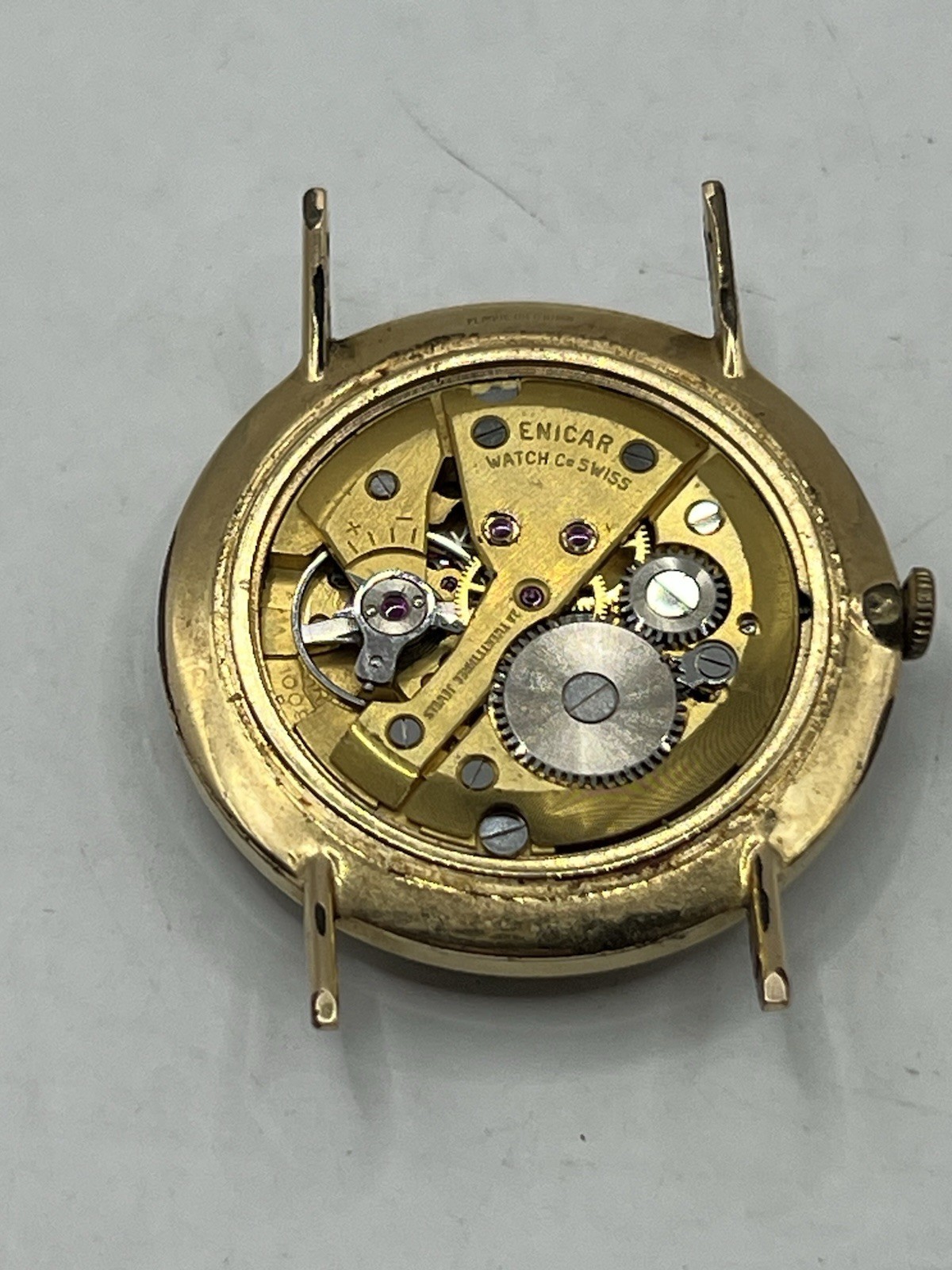 VINTAGE ENICAR ULTRASONIC SILVER DIAL 23j 100/149 CPS AUTOMATIC WATCH ~ AS IS ~
