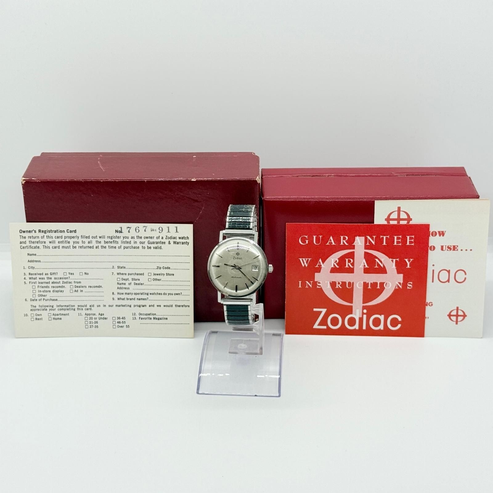 Zodiac Automatic Date Watch Silver 19cm Box Case Rare Vintage USED Japan