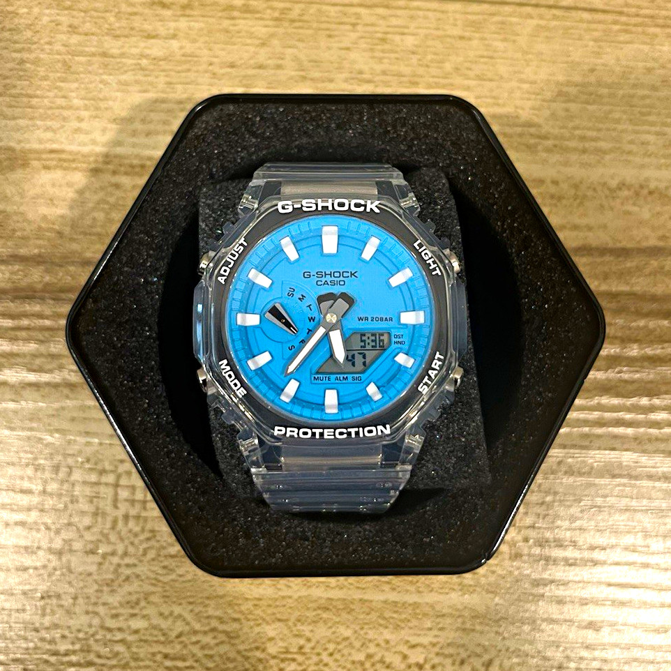 Casio G-SHOCK Analog/Digital Quartz 200m Blue Dial Clear Resin Strap Box