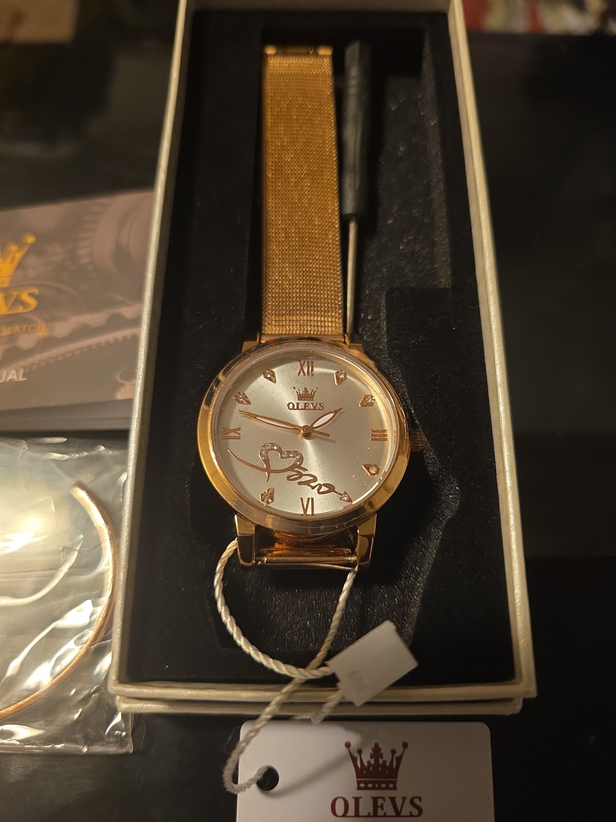 OLEVS Women’s Love Heart Watch and Bracelet Rose Gold Rose Gold