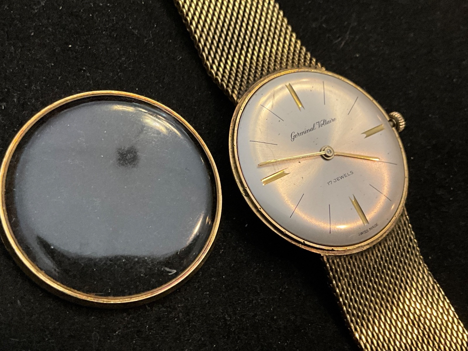 Vtg. Man’s Germinal Voltaire 17J. Swiss Watch/10MGold Plate/As-Is/Sunray Dial