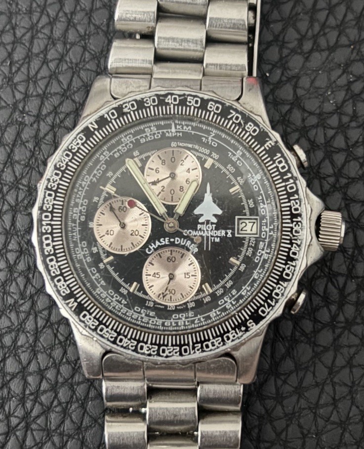 Vintage 90s Chase Durer Pilot Commander X Chronograph Watch 40mm