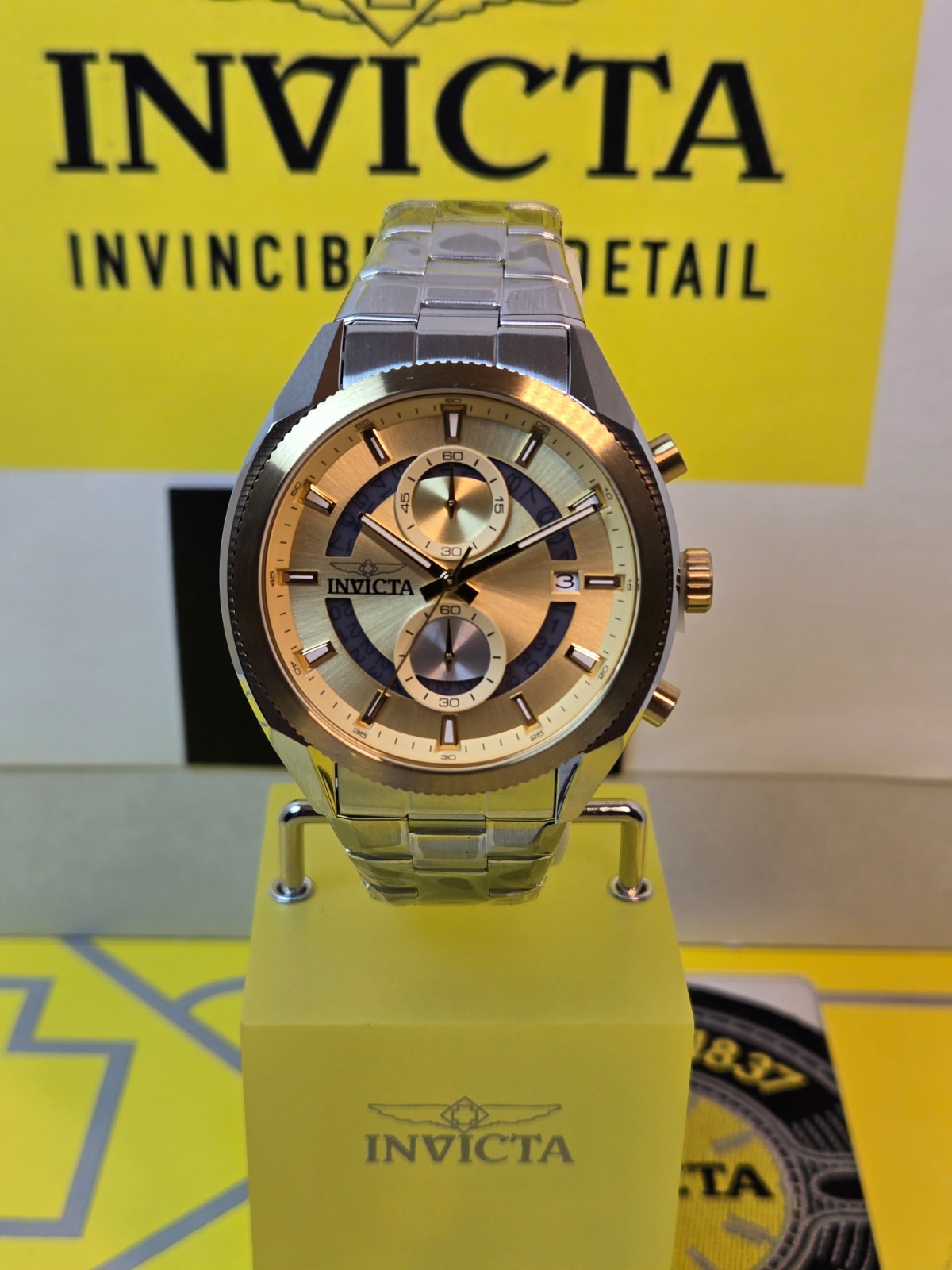 Invicta Speedway Sprintus Men’s Watch 45mm Steel w/ Gold Bezel & Date NEW