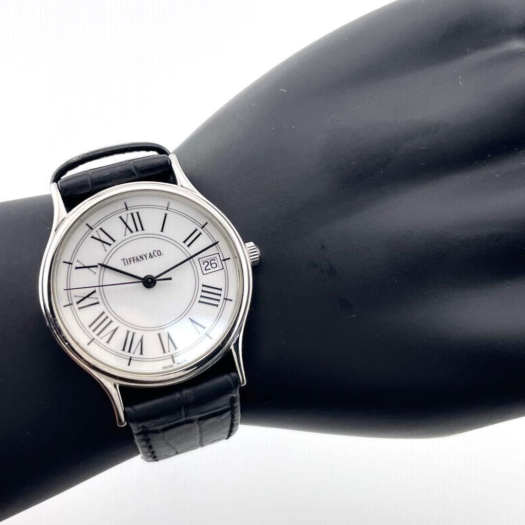 [B1P] Tiffany Classic Roman Dress Watch Date Quartz Mens 9N0297726 [k8z]
