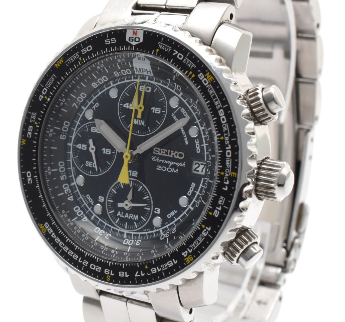 SEIKO Flightmaster 7T62-0EB0 Pilot Chronograph Alarm 200M Black Quartz Watch