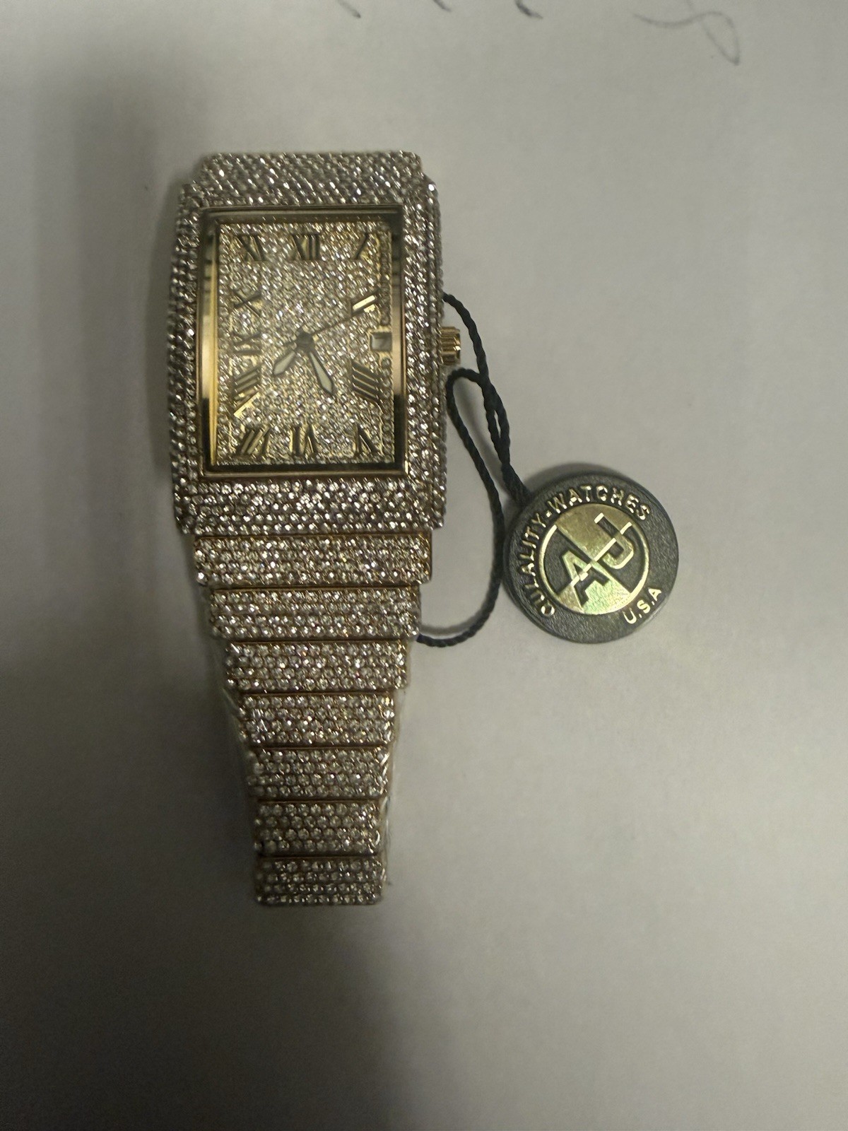 Men Full Iced Band Luxury Bling Silver Finish Simulated Diamond Bracelet Watch
