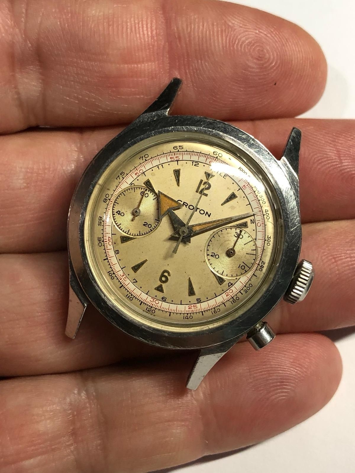 Croton Chronograph Venus 210 Spillman Case Working For Parts Rare Vintage Watch