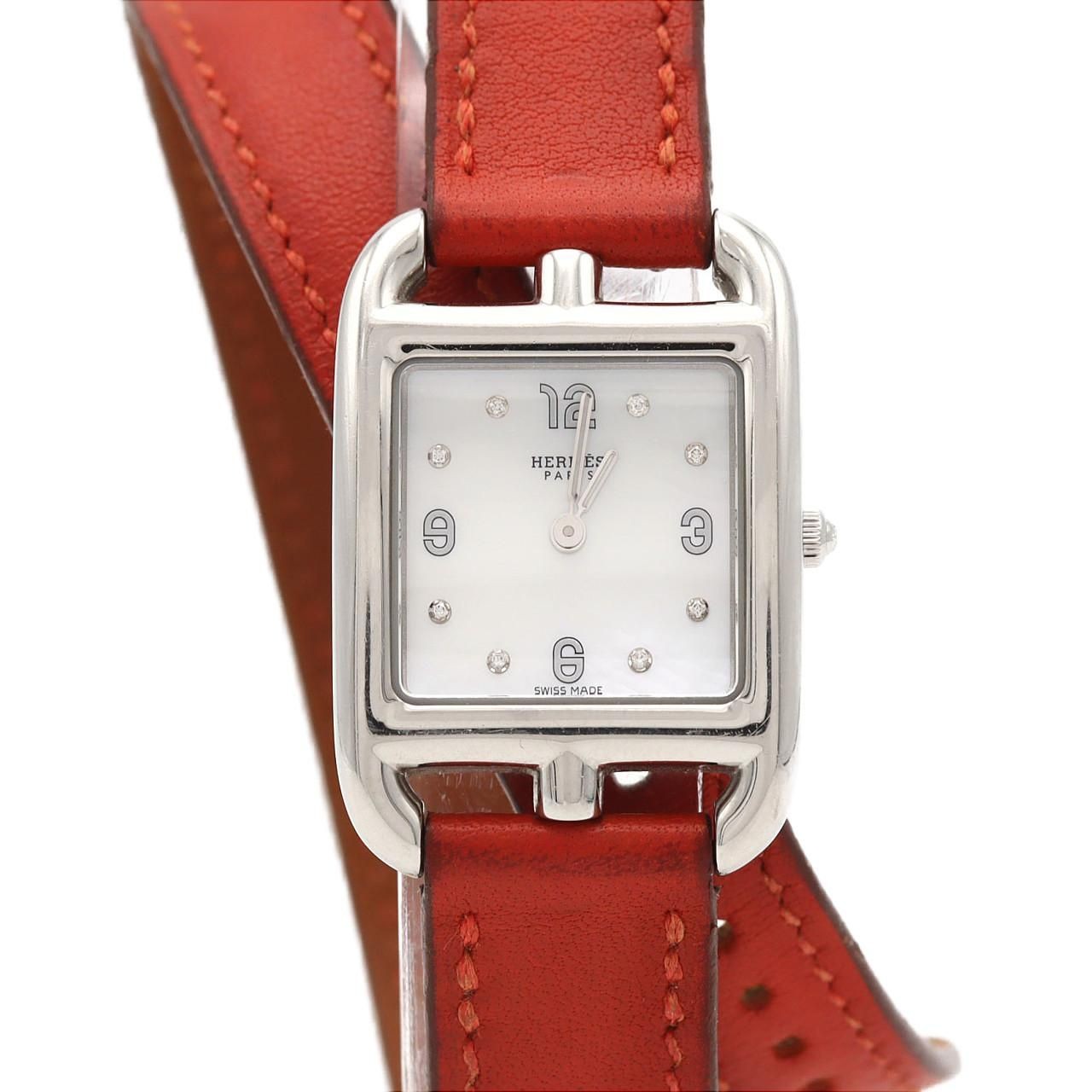 Hermes Watch Quartz Cape Cod Double Tour 8P-Diamond CC1.210 SS Red Strap
