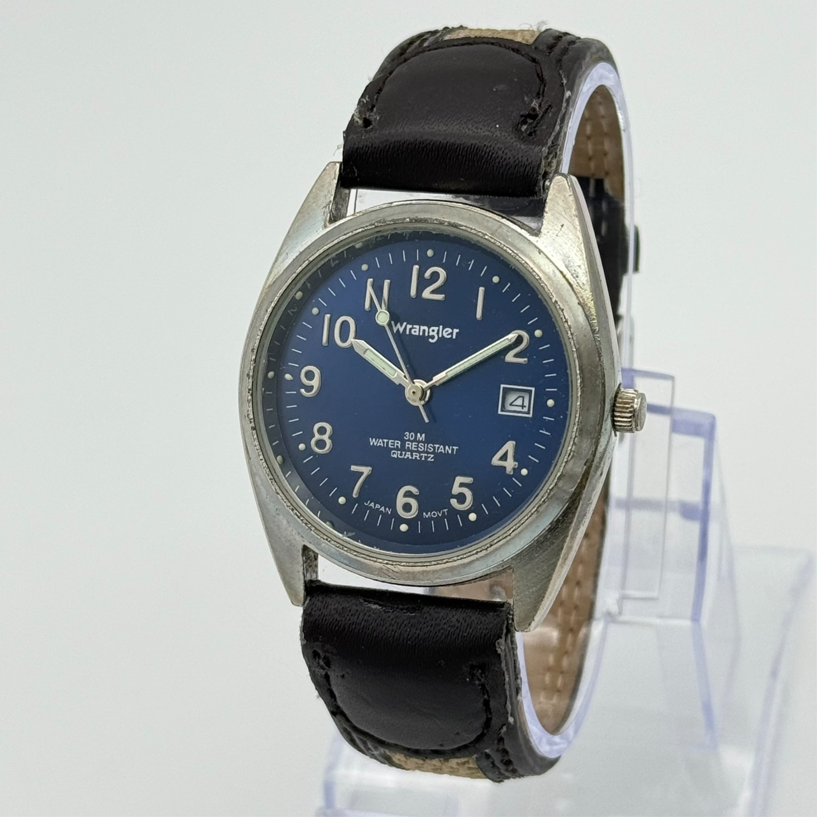 Men’s WRANGLER Hero Classic Silver Tone Watch, Blue Dial, 36mm, Brown Band, Runs