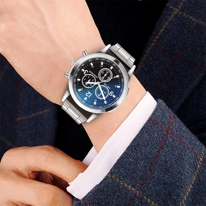 1/2PCS Men Business Watches Fashion Men’S Steel Band Quartz Watch with Bracelet（