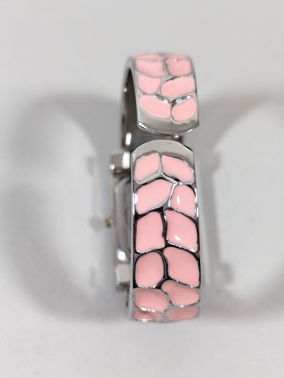 Paul Jardin Pink Dial Silver Tone Rectangle Case Enamel Inlay Hinge Band Watch