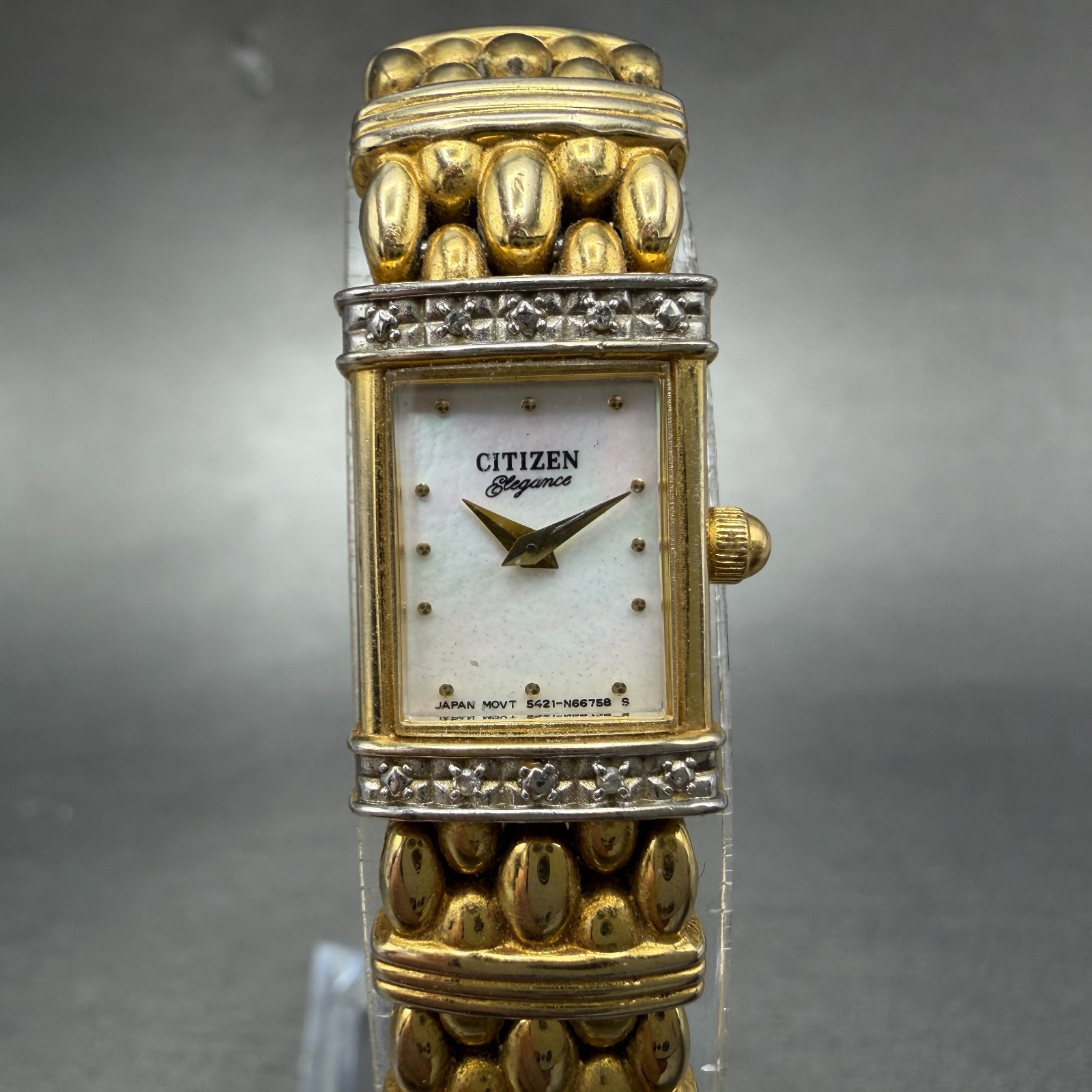 Citizen Elegance Tank Watch Women 13mm MOP Dial Gold Tone 5421-S64461 New Batt