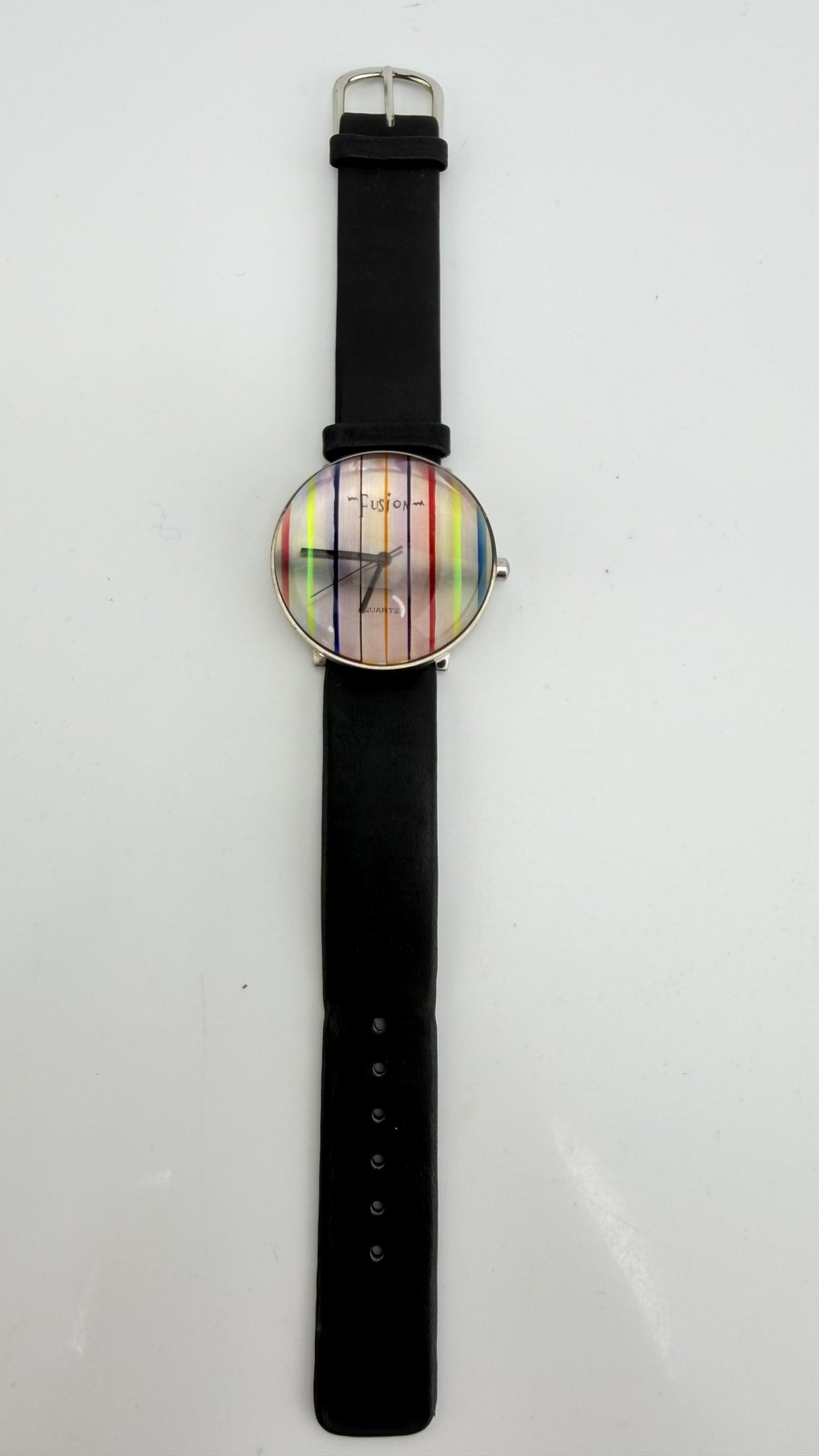 Fusion Atomic Wristwear Womens Watch Multicolor Dial Black Leather Quartz Analog