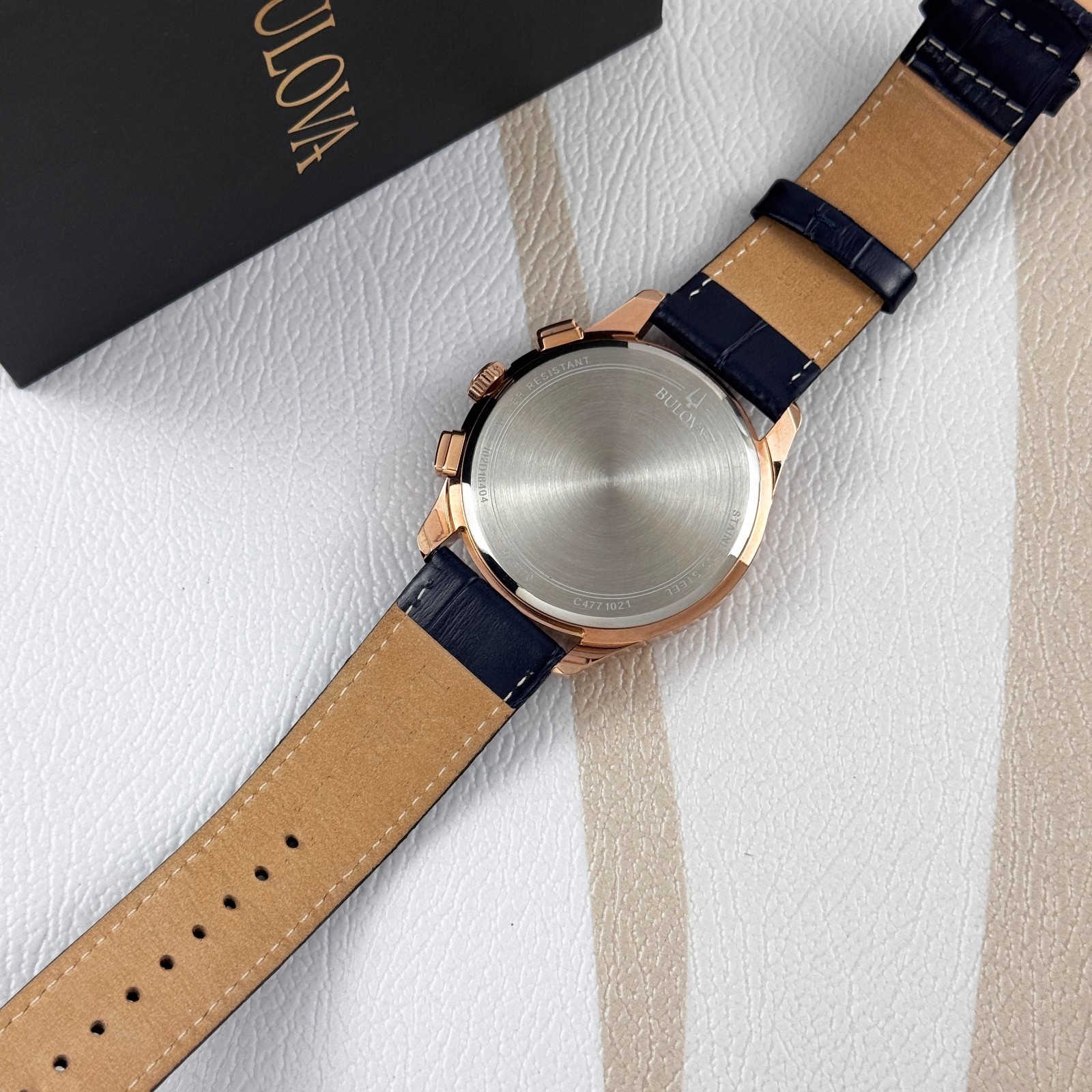 Bulova Men’s Classic Wilton 97B170 Blue Dial Leather Strap Quartz Watch 46.5 mm