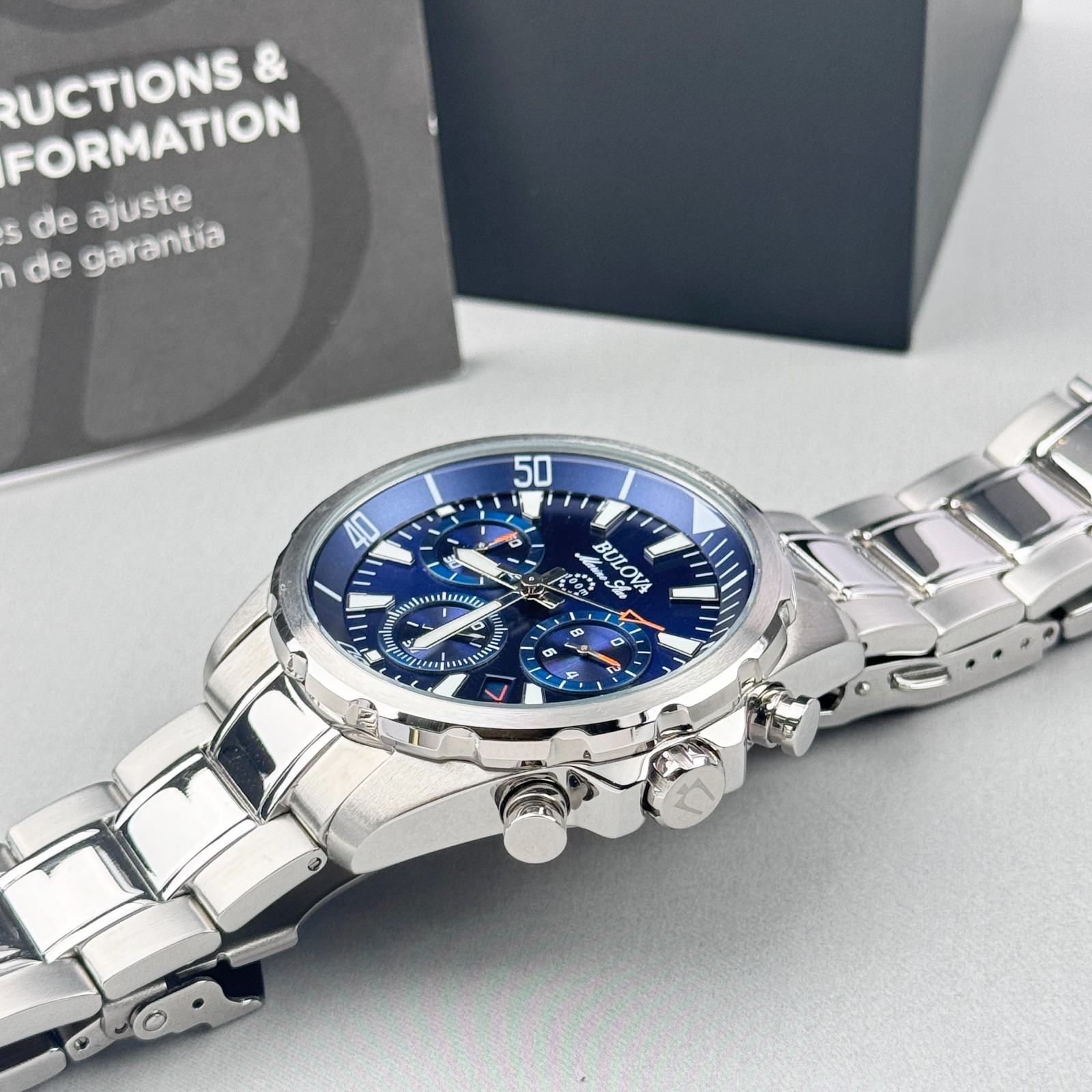 Bulova Men’s Marine Star 43MM Blue Dial Chronograph Quartz Watch 96B256