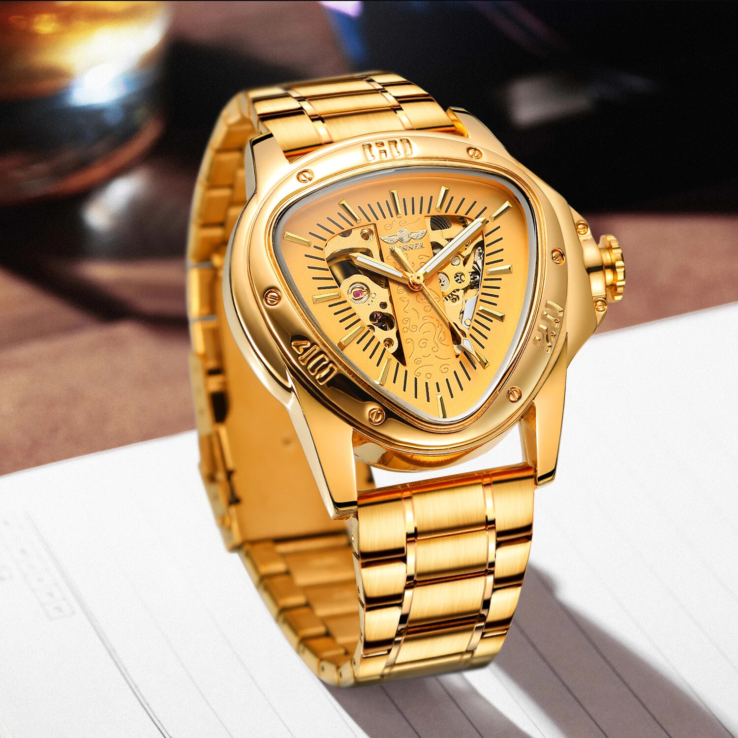 T-Winner Luminous Mens Automatic Self Wind Mechanical Watch Triangle Wrist Watch