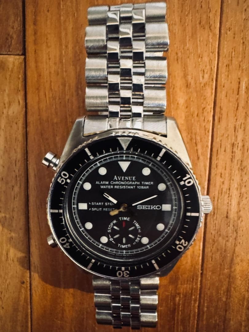 SEIKO 8M26-6000 Quartz Black Dial SS Watch 35mm Jubilee 21cm/8.27in Bezel