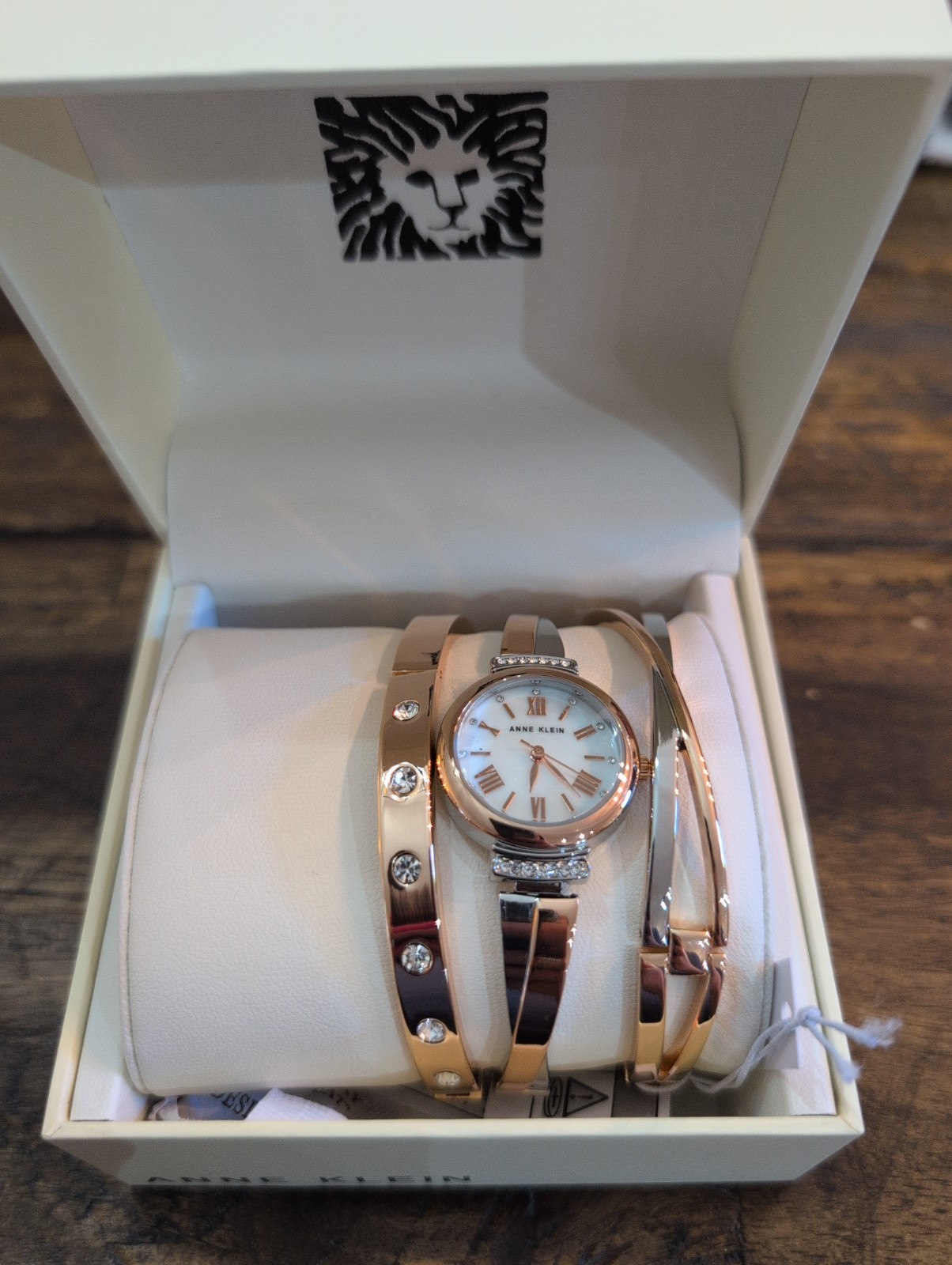 Anne Klein Rose Gold-Tone Diamond Dial Watch & Bangle Bracelet Set – New in Box