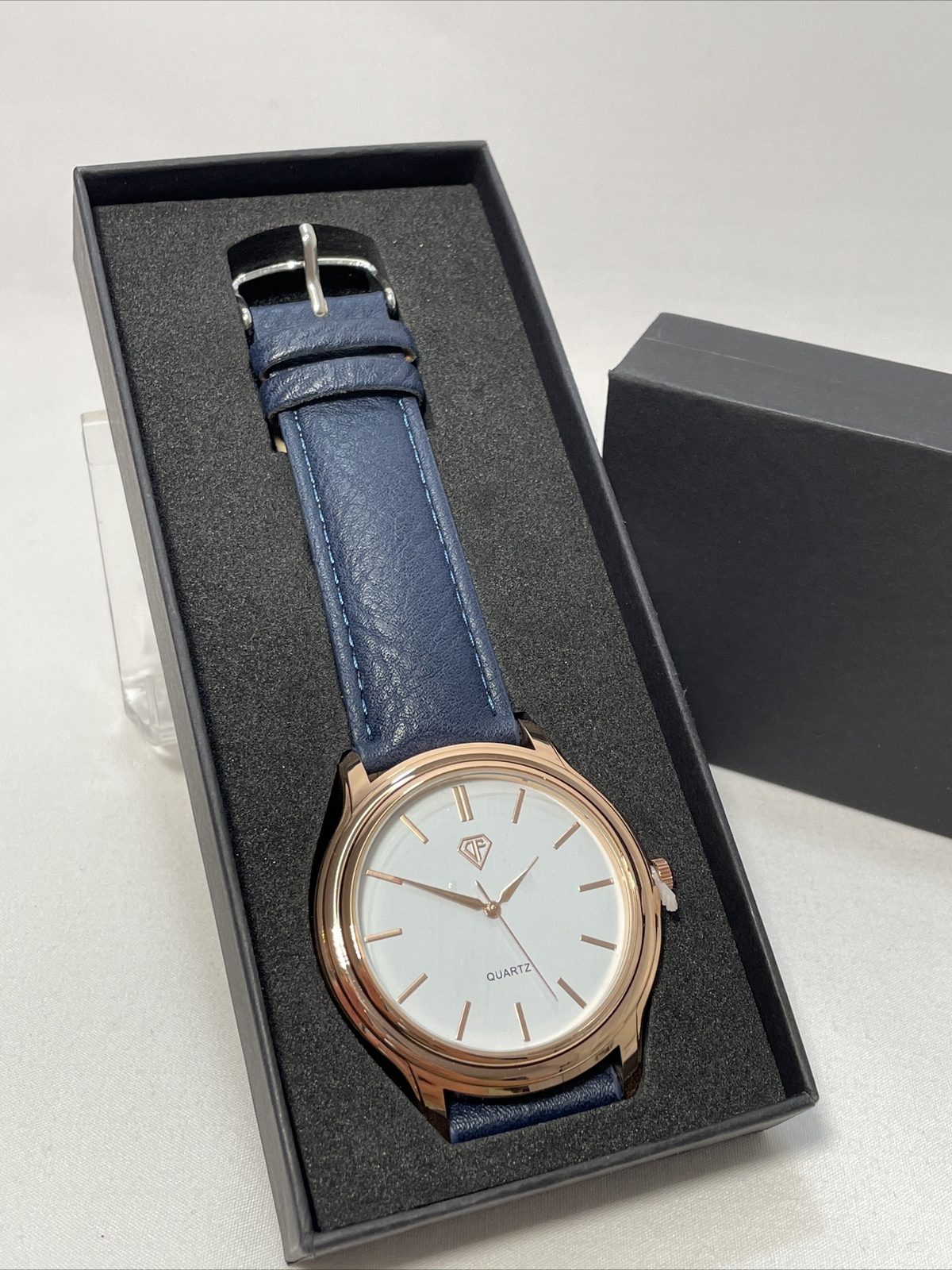 Men’s Or Women’s Rose Gold Plated DF Quartz Watch Stainless Back Blue Band New