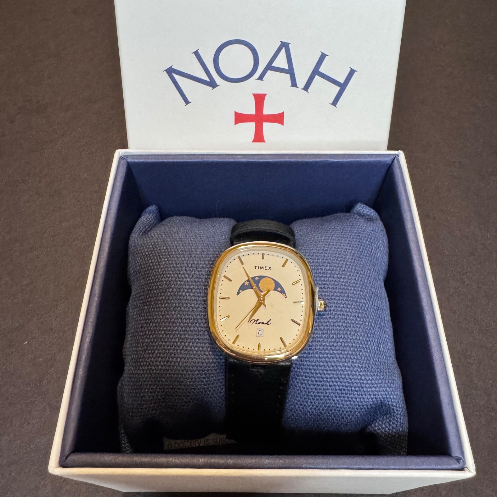 Noah x Timex Oval Moonphase Black / Gold Watch | Black Leather Strap