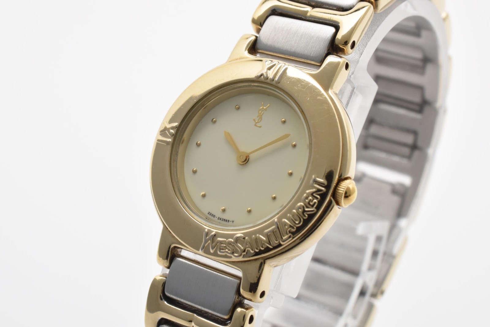 [Exc+5] Yves Saint Laurent 2200-229789 Gold Quartz Vintage Woman’s Watch #8740