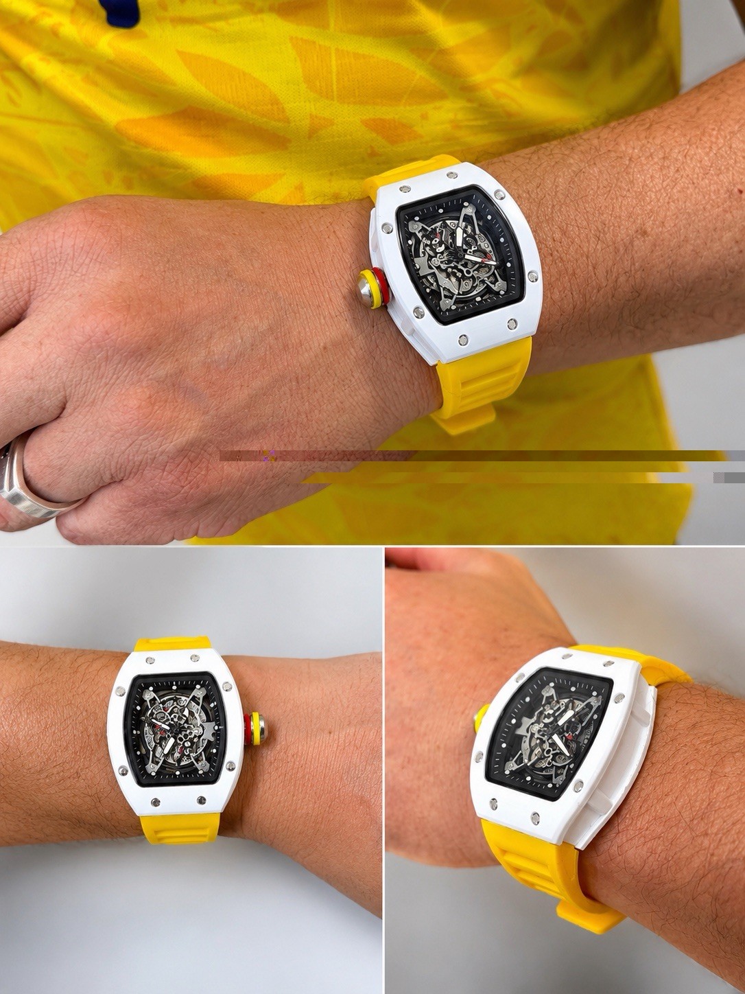 Martino Valenti VEXRON Men’s Quartz Skeleton Watch White Yellow 44mm New