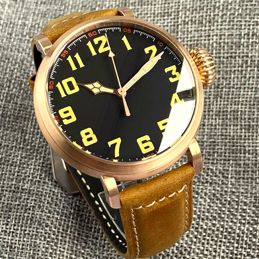 46.5mm Tandorio CUSN8 Solid Bronze Black Dial NH35A PT5000 Automatic Men Watch